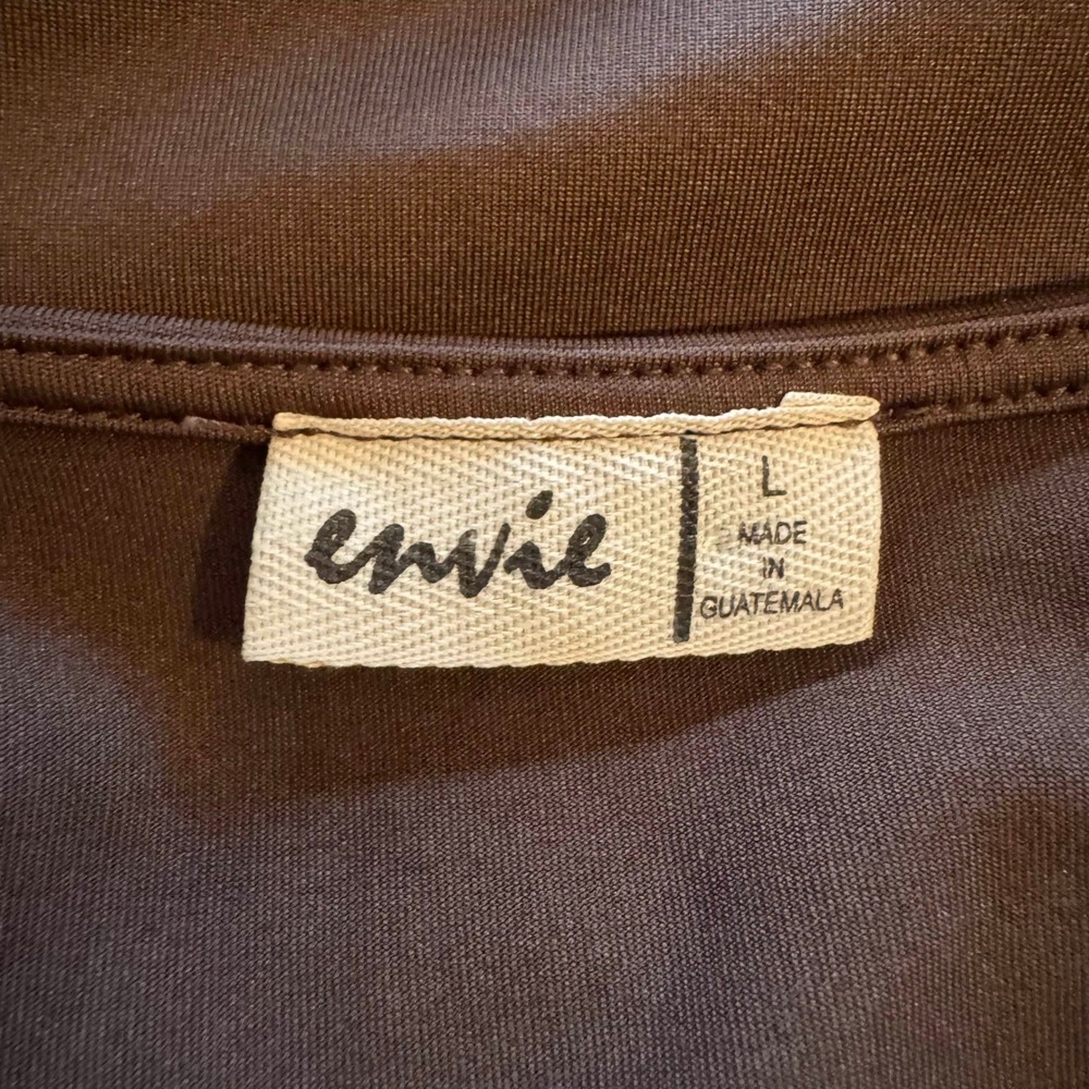 Ruched Square Neck Top L Envie Brown Long Sleeve Fitted Y2K Bratz Neutral Earthy - Picture 4 of 6